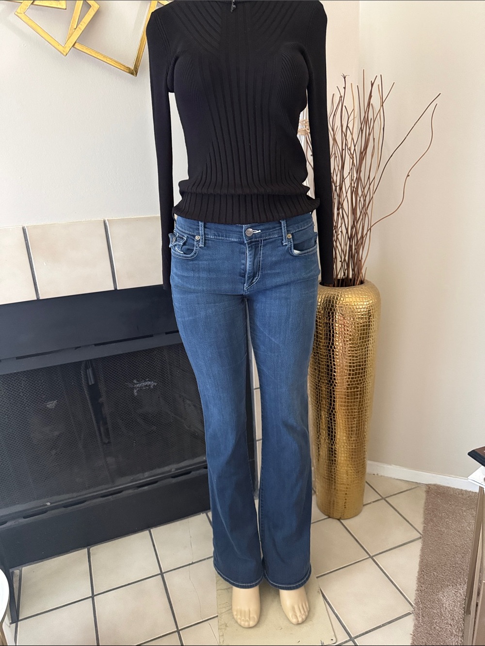 True Religion Blue Flare Jeans - Mid Rise Wide Leg